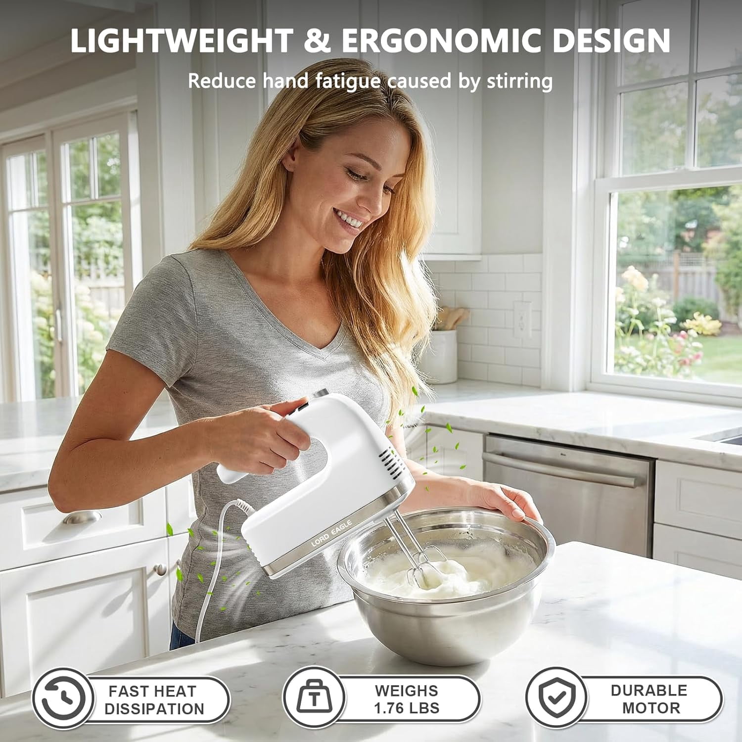 9-Speed Digital Hand Mixer with 500W Motor, Lightweight Electric Beater for Cake Baking, Includes 6 Accessories and Waterproof Storage Bag