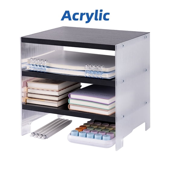 Marsrock Clearance Paper Organizer, 3-Tier Stackable Wood Desk Organizer, Document File Organizer and Mail Sorter with Adjustable Storage Shelves, Black