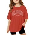 thumbnail image 3 of LRen Girl Tops Size 6 Girls Letter Print Crewneck Short Sleeve Cotton Shirt Kids Girls Casual Soft Oversized Summer Pullover Tops, 3 of 7