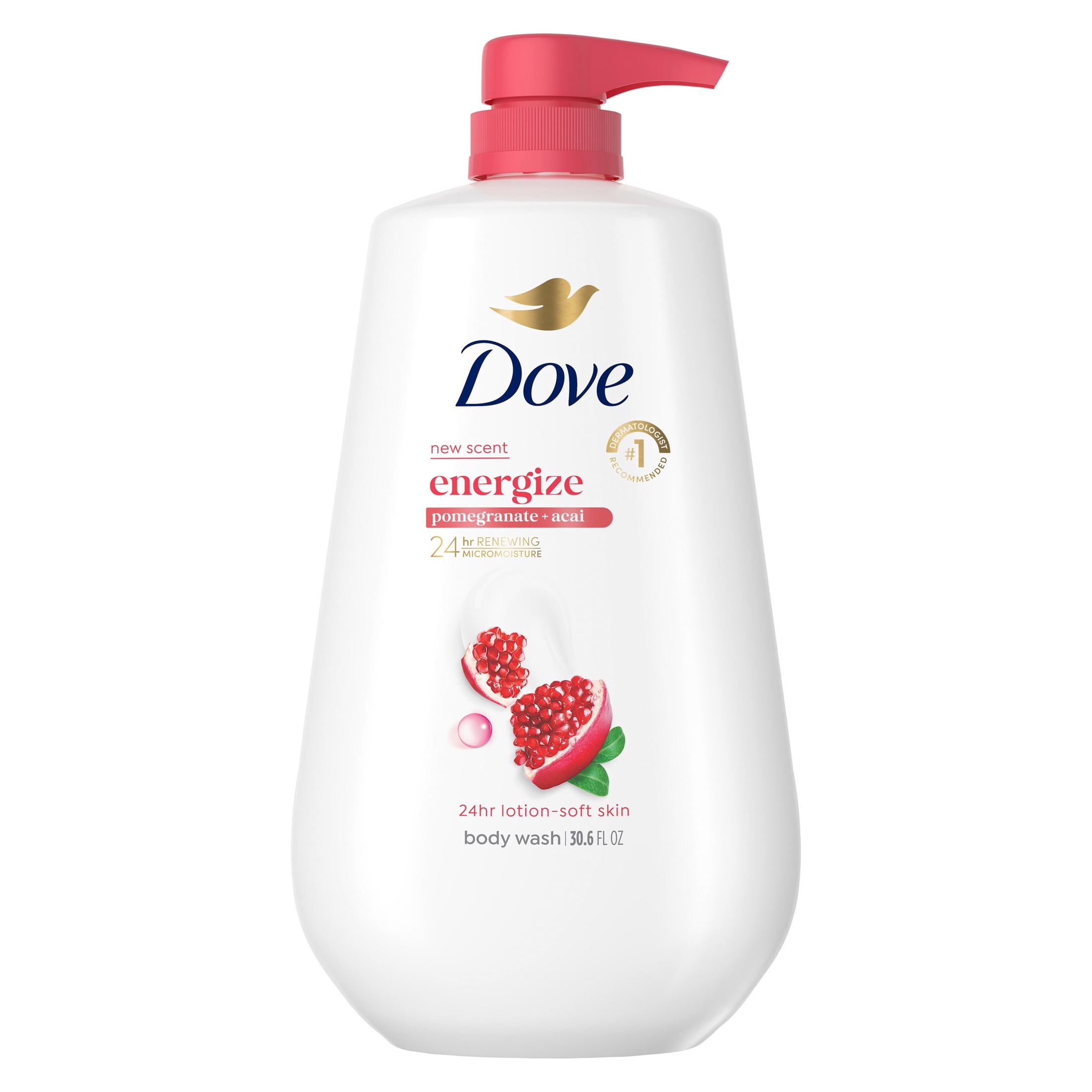 (3 pack) Dove Body Wash with Pump for 24hr Lotion-Soft Skin Rejuvenating Pomegranate & Hibiscus Moisturizing Skin Cleanser with No Sulfates No Parabens, 30.6 fl oz