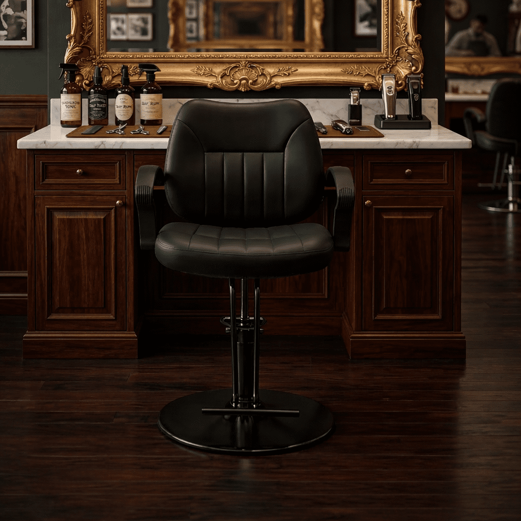 Hydraulic Barber Styling Chair with 360-Degree Swivel and Chrome Base, Heavy-Duty Beauty Salon Chair with PU Leather Upholstery, Black