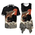 thumbnail image 6 of Psesaysky Japanese Style Bass Fish Print Womens Sleeveless Flared Tunic Sundress Pockets&Mens Short Sleeve Buttons Shirts Matching Couples Outfit for Wedding Travel Beach, 6 of 7