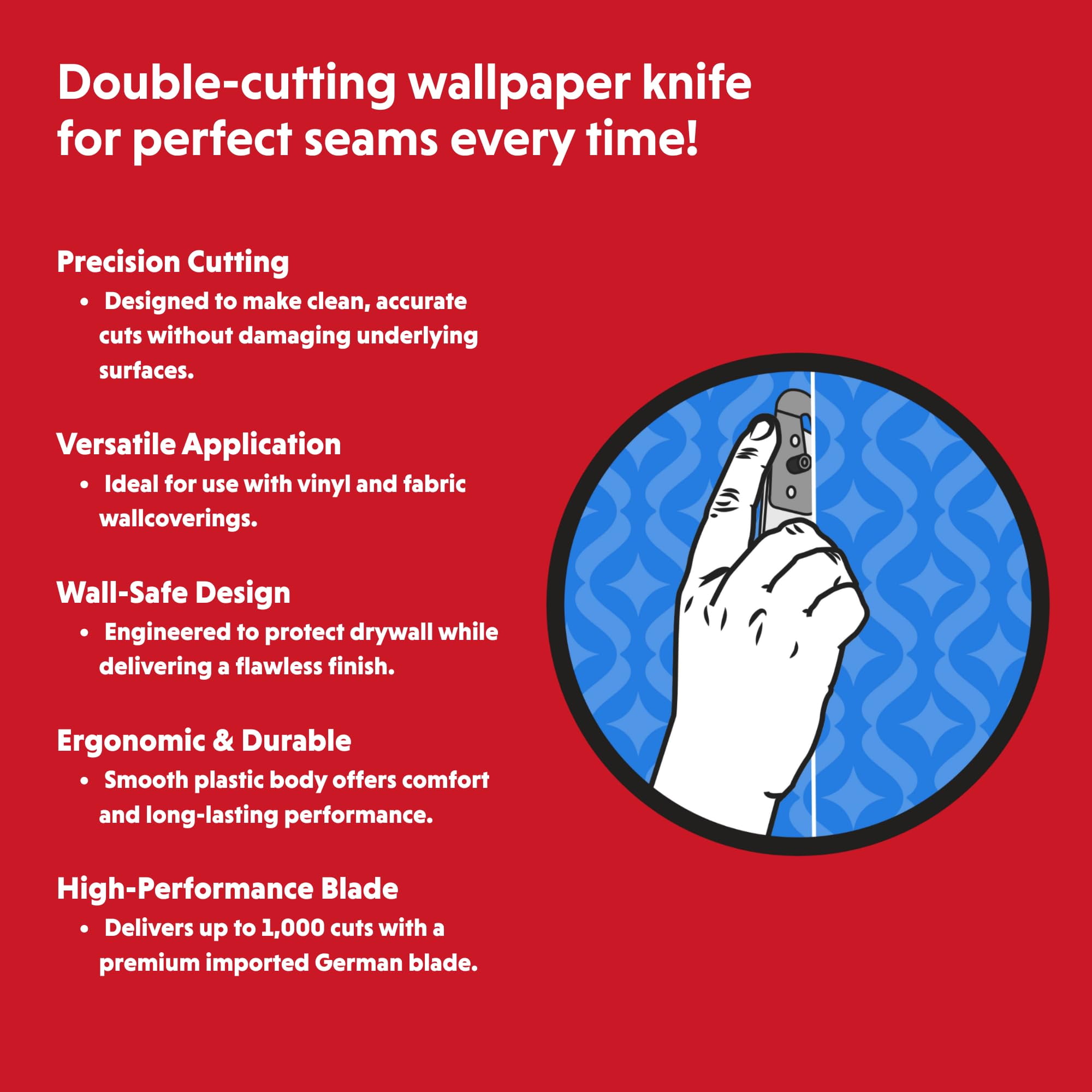 Seam Buster – Double Cutting Wallpaper Knife for Vinyl and Fabric Wallcovering | Advance Equipment MFG Co. | Protects Drywall, Uses Double-Edged Blade | Model 51101 | 100+ Years Family Owned USA Made