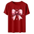 thumbnail image 5 of FRSASU Valentine's Day Heart T-Shirt for Women - Pink Bow Print Casual Short Sleeve Top, Loose Fit Round Neck Tunic Blouse Red, 5 of 6
