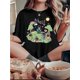 thumbnail image 1 of [Casual Round Neck Short Sleeve Tee] 1pc Women'S Casual Round Neck Short Sleeve T-Shirt with Creative "Ghost" Print, Geometric Pattern, Knitted Cotton Fabric, Comfortable All-Season Fashion Top, 1 of 5