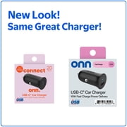 onn 20W USB-C Car Charger, Fast Charging, USB-IF Certified, Foldable Plug, White, Compatible with iPhone & Android
