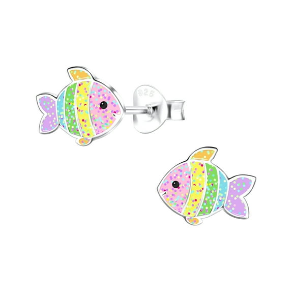 925 Sterling Silver Colorful Glitter Fish Stud Earrings