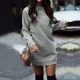 thumbnail image 5 of Fall Winter Dress Thickened Plush Solid Color Loose Round Neck Stretchy Hem Cuff Pullover Above Knee Length Daily Wear Mini Dress, 5 of 8
