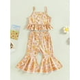 thumbnail image 3 of Bagilaanoe 2pcs Toddler Baby Girl Long Pants Set Flower Print Sleeveless Camisole Tops + Flare Trousers 12M 18M 24M 3T 4T 5T Kids Summer Casual Outfits, 3 of 8