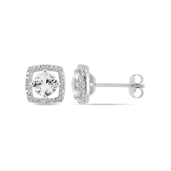1 1/3 Carat (Ctw) Lab-Created White Sapphire Solitaire Earrings in 10K White Gold with Diamonds