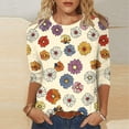 thumbnail image 3 of JTZGDY Floral Shirts for Women Plus Size 3/4 Lenght Sleeve Crewneck Graphic T-Shirts Trendy Oversized Basic Summer Tunic Blouse for Leggings Yellow#03 XXL, 3 of 6