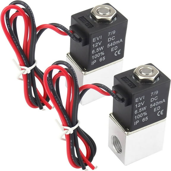 2Pcs 12V DC Air Solenoid Valve 2 Way Normally Closed for Air, Gas, Liquid, Water Applications, Uni-Directional Flow Model