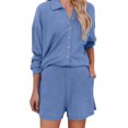 thumbnail image 3 of ZRBYWB Pajamas For Women Ladies Solid Color Strip Button Lapel Casual Fashion Homewear Shorts Set Women Pajama Set, 3 of 9