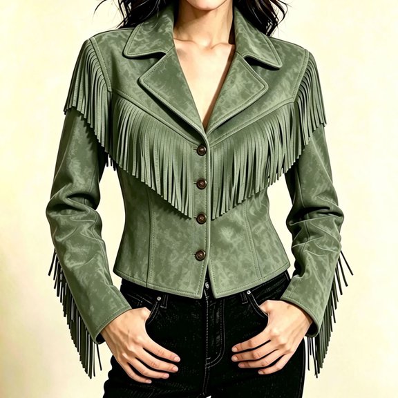 Suede Jacket for Women Lapel Collar Button Down Tassel Hem Vintage Jacket Fall Winter Causal Loose Coat, XL
