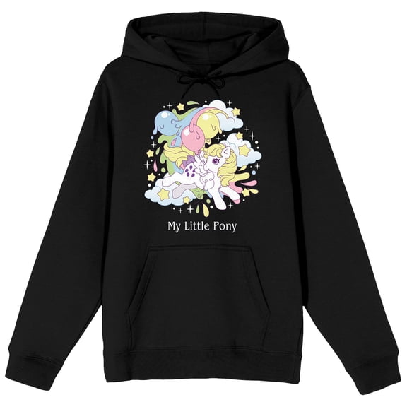 My Little Pony Retro Surprise Rainbow Balloons & Stars Women's Black Long Sleeve Hooded Sweatshirt-Medium