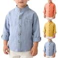 thumbnail image 6 of EnJoCho Boys Girls Collar Shirts Kids Cotton Button Down School Unifor𝗆 T-Shirt Teen Long Sleeve Soft Plain Summer Blouse Boys Linen Blend Casual Shirt, 6 of 6