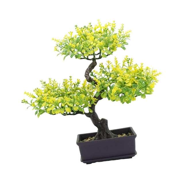 Bonsái artificial multiusos, planta de imitación coleccionable realista en maceta Amarillo