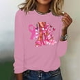 thumbnail image 4 of Fayshow0 Breast Cancer Shirts for Women Gifts Women's Casual Fashions Solid Color Long Sleeve Blouse Round Neck Tops T-Shirt Pink, 4 of 4