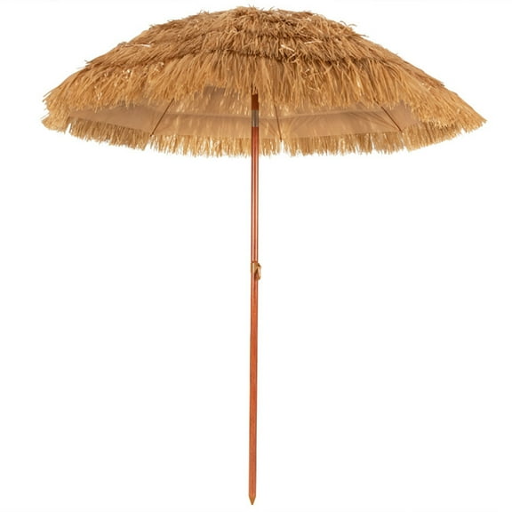 GVN 6.5 Feet Portable Thatched Offset Cantilever Patio Umbrella, Adjustable Tilt