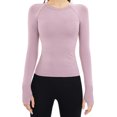 thumbnail image 2 of ClodeEU Women's Long Sleeve Running Tops ,Seamless Yoga Wear, Sportswear Breathable Workout Clothes Pink,Womens Plus M, 2 of 6
