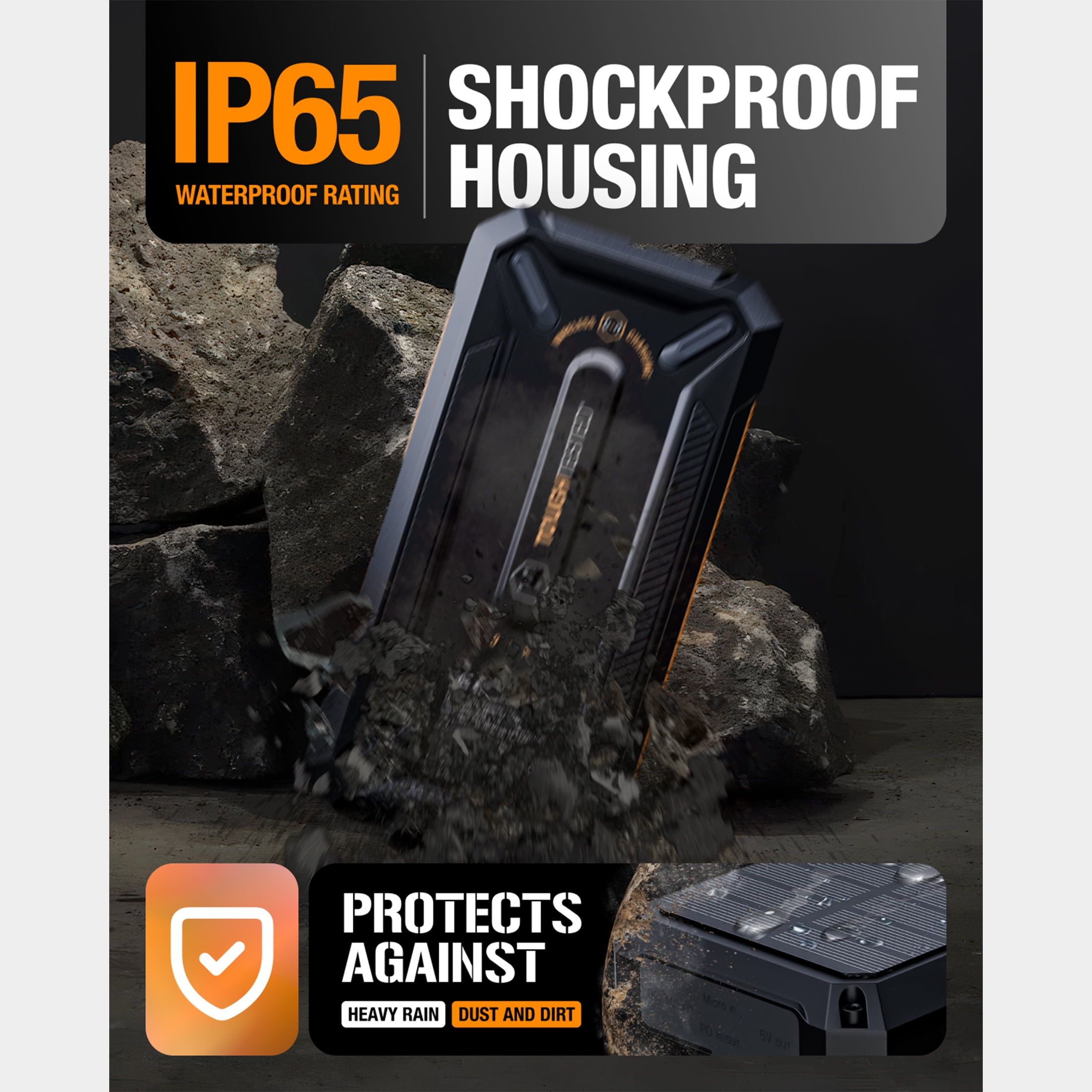 ToughTested ROC16 16,000mAh Solar Power Bank, Wireless Charging, USB-C PD, Rugged Waterproof Charger