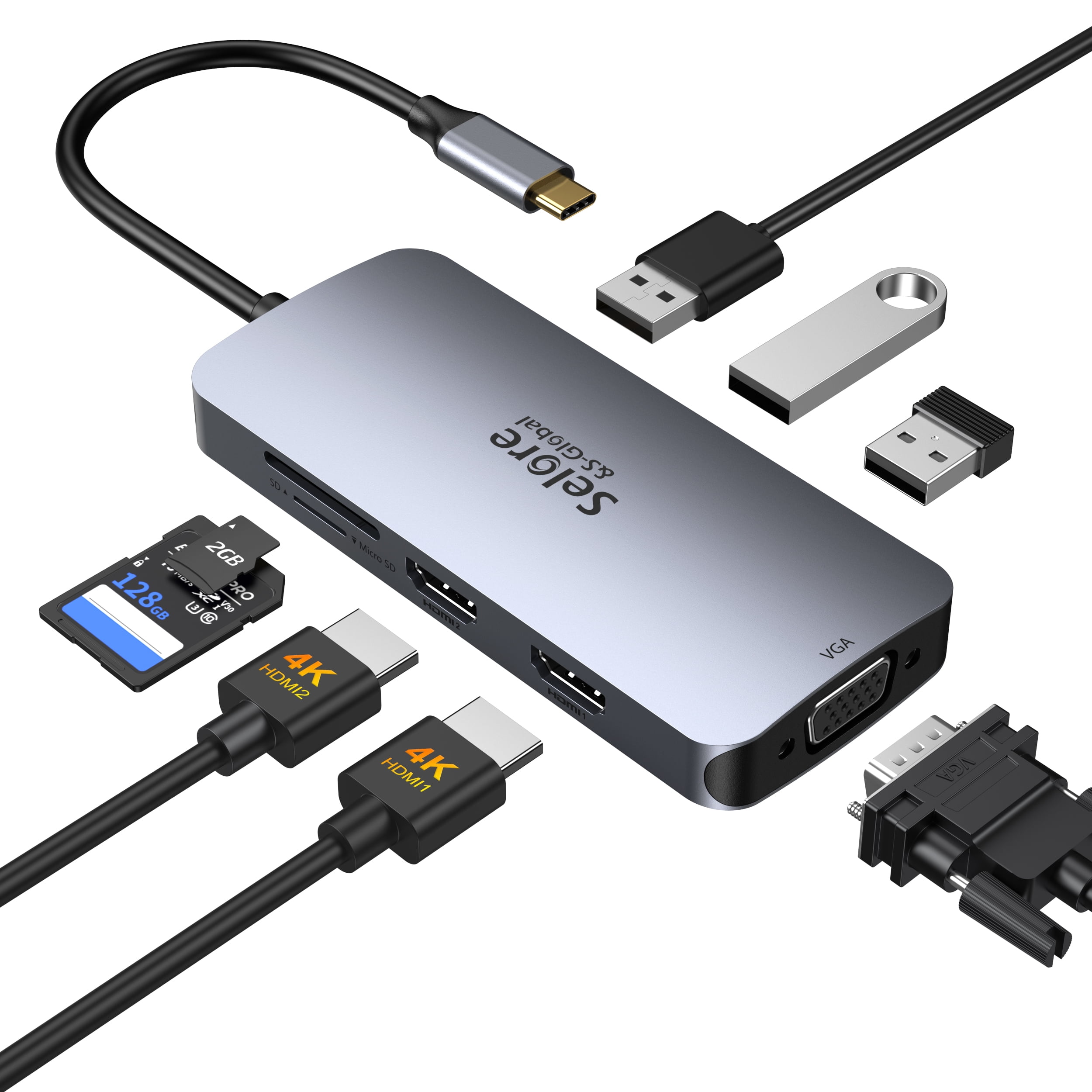 lige Fabrikant indsats USB C Docking Station Dual Monitor USB C 3.0 Hub Dual HDMI 4K  Adapter,Triple Display Universal Multiport Docking Station for Laptop with  2 HDMI,VGA,3 USB 3.0,SD/TF(8-in-1) - Walmart.com