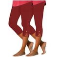 thumbnail image 2 of CLOISE Womens Capri Yoga Pants 2 Pack High Waisted Cutout Capri Leggings Pull On Stretch Soft Capri Yoga Pants Elastic Waist Lounge Capris Striped Lounge Capri Pants Summer Red, 2 of 9