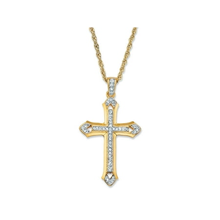 Men's Round Crystal Cross Pendant Necklace with Rope Chain in Gold Tone 24