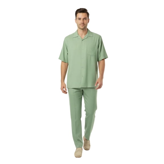Men MONTIQUE 2pc Walking Leisure Suit Matching Set Short Sleeves 696 Apple Green