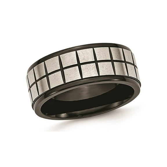 Gem & Harmony Black Plated Stainless Steel 9mm Brushed Wedding Band Ring for Men