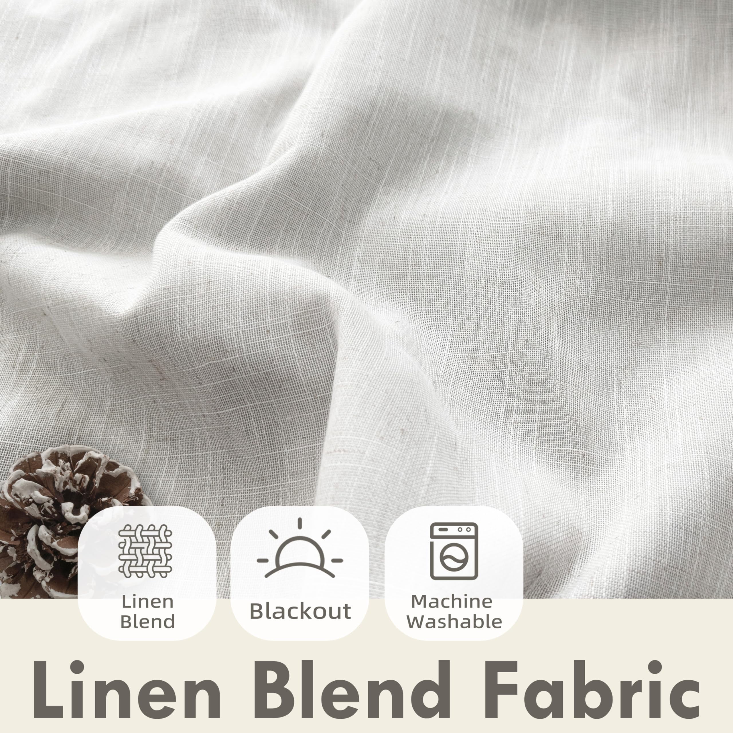 DriftAway 100% Blackout Natural Cream Linen Curtains for Bedroom 90 Inches Long Double Layer Drape Farmhouse Thermal Insulated 3 Inch Rod Pocket Back Tab Full Light Blocking 2 Panels for Living Room