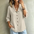 thumbnail image 5 of Ynynloco Womens 3/4 Sleeve Cotton Linen Shirts Peter Pan Collar Button Down Tops Lightweight Breathable Casual Cute Tops, 5 of 8