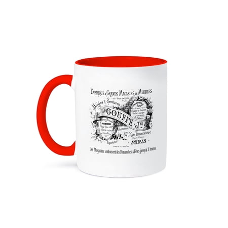 3dRose, Image of French Vintage Ad For Shopping And Stores, 11oz Two-Tone Red Mug