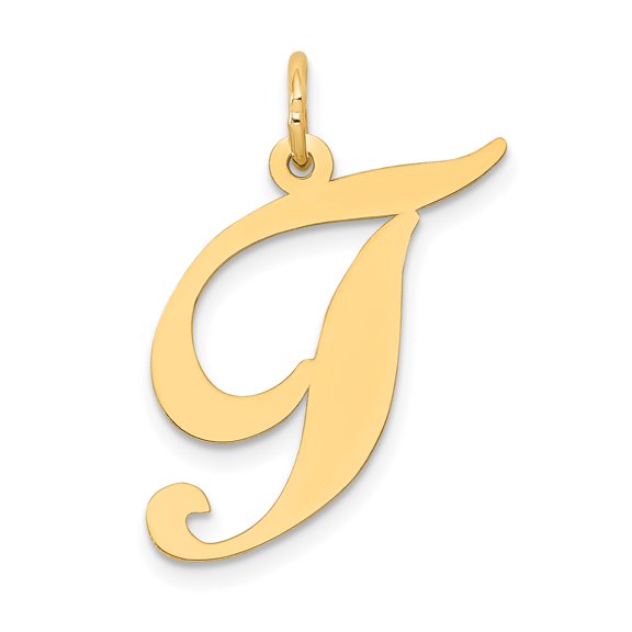 14k Yellow Gold Large Fancy Script Letter T Initial Charm Pendant