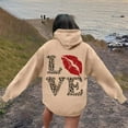 thumbnail image 6 of Womens Valentine'S Day Lined Sweatshirts Word Graphic Preppy Clothes Long Sleeve Womens Workout Clothing,Khaki,XL, 6 of 7