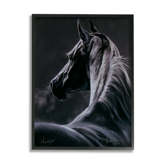 Stupell Industries Moonlit Horse Portrait Animals & Insects Painting Black Framed Art Print Wall Art, 11 x 14