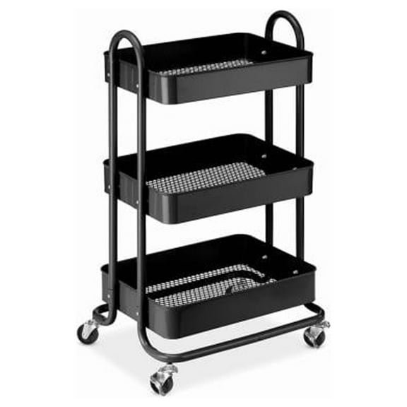 Whitmor 6055-11631-BLK 3-Tier Metal Shelf Utility Cart, Black, 13.35 x 17 x 31 In. - Quantity 4