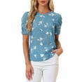 thumbnail image 1 of INSPIRAR CHIC Blusas de Mujer con Fruncidos Cuello Redondo de Manga Corta Espalda con Abertura Floral Talla XS Floral Azul, 1 of 6