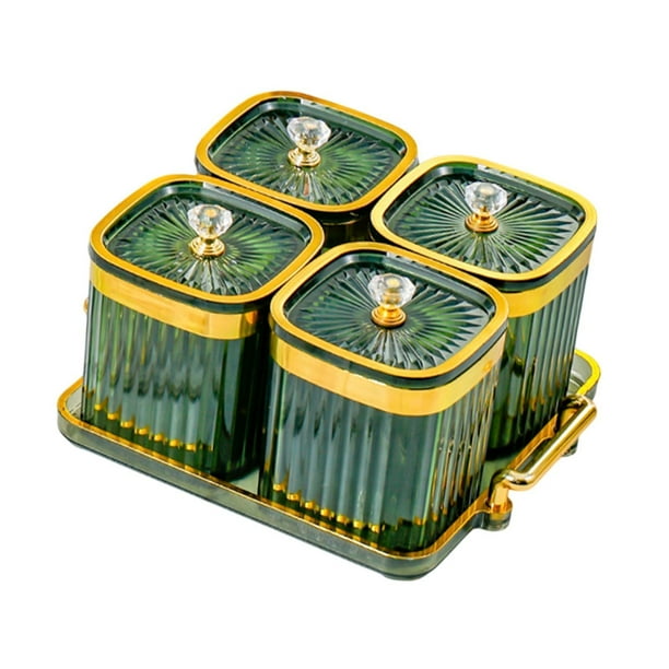 Plato para servir aperitivos de frutos secos, platos divididos, 4 compartimentos verde