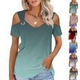 thumbnail image 2 of gakvbuo Cold Shoulder Tops For Women Summer Blouses Tunics Tops Women Summer Sexy T- Shirt Cold Shoulder Pullover Blouse-Neck Short Sleeve Solid, 2 of 8