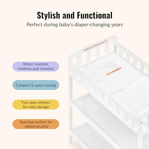 Dream On Me Emily Changing Table with Shelves, White photo 5