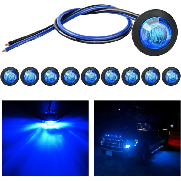 Nilight 10 PCS 3/4 Inch Round LED Clearance Light Front Rear Side Indicator Bullet Marker Lamp for Truck RV Car Bus Trailer Van Caravan Boat, Blue