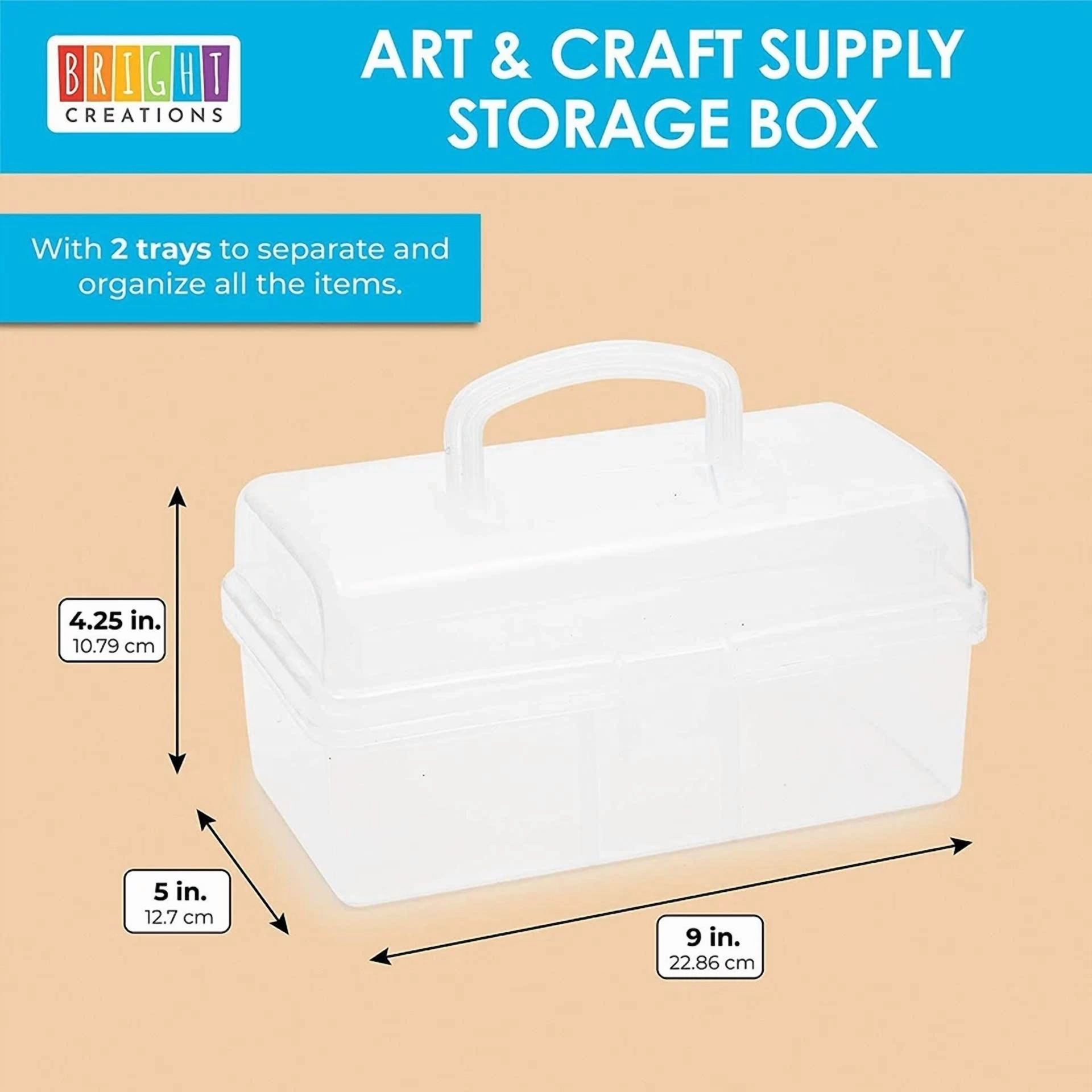 CRESTIN- Art & Craft Storage Box With Handle, Plastic Sewing Organizer With 2 Trays