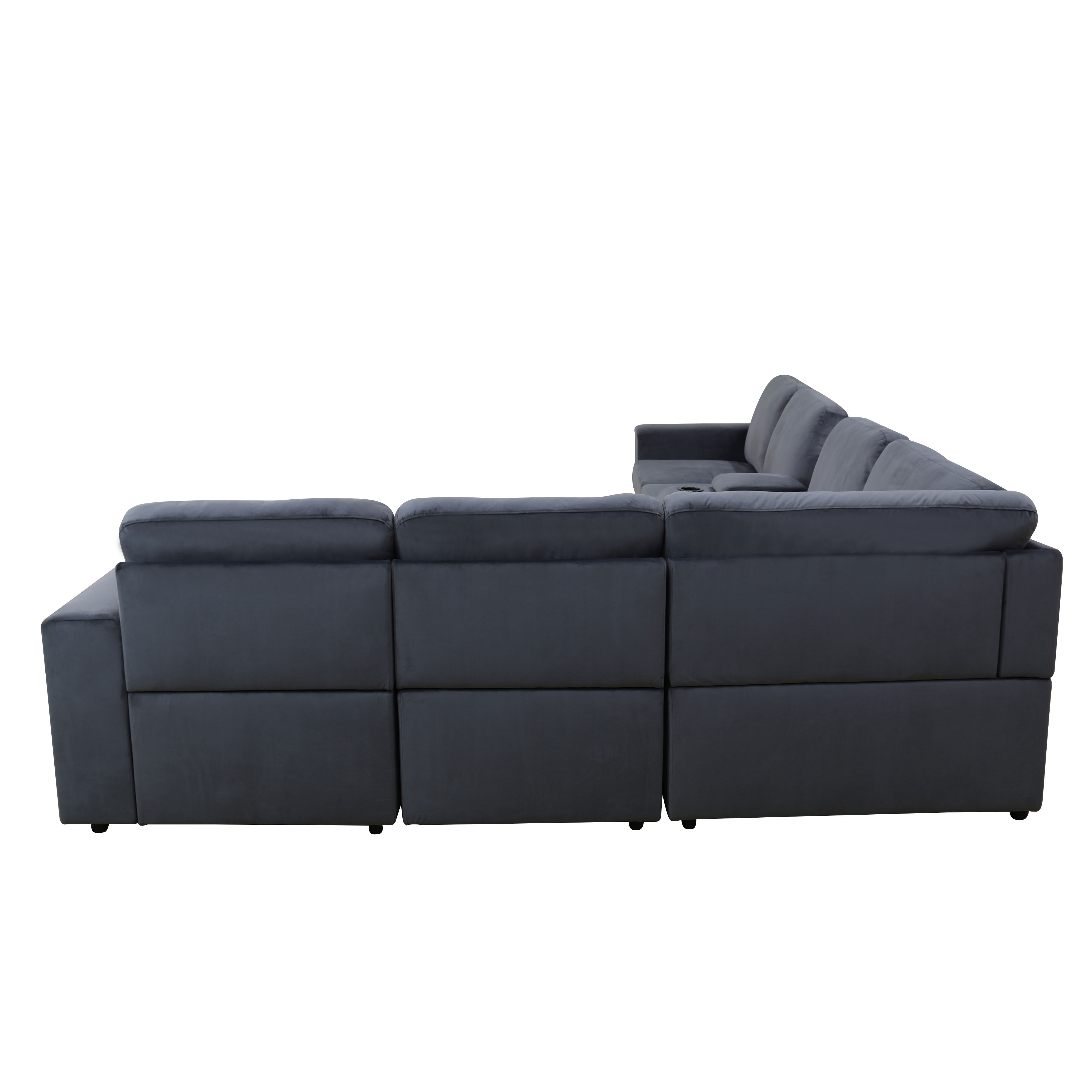 MAYEERTY Modular Sectional Sofa Set, Convertible Upholstered Couch with Ottoman, Console & Cup Holders, for Living Room Family Room, Dark Grey