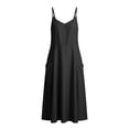 thumbnail image 7 of Women's Linen Dresses Solid Color Summer Beach Vacation Plus Size Sleeveless Flowy Loose Maxi Sundress Boat Neck Button Down Breathable Gauze Dress, 7 of 7