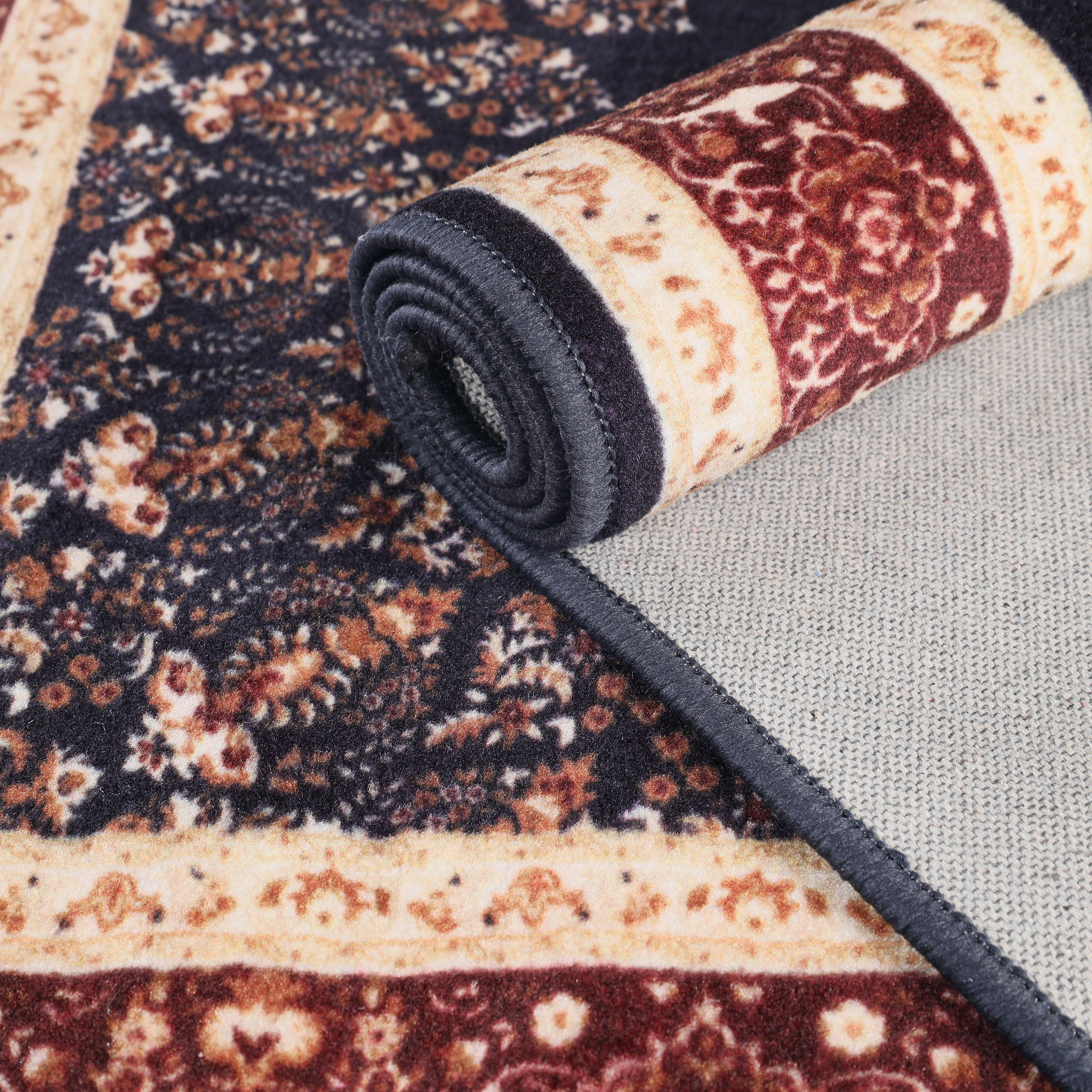 Superior Nanterre Floral Medallion Washable Indoor Area Rug, 10' x 14', Black - Ivory