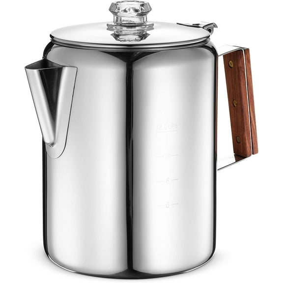 Eurolux Percolator Coffee Maker Pot - 12 Cups | Durable Stainless Steel Material | Brew Coffee On Fire, Grill or Stovetop | No Electricity, No Bad Plastic Taste | Ideal for Home, Camping & Travel