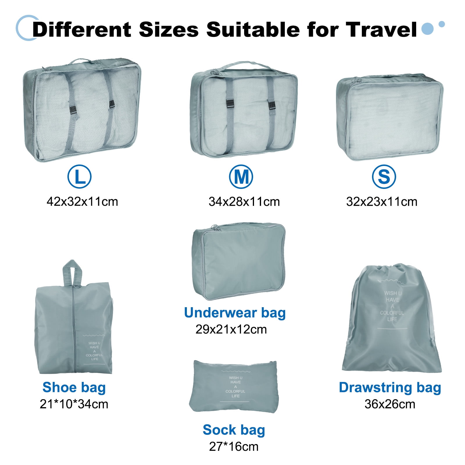 Uxcell 7Set Travel Packing Cube, Travel Bags Organizer Luggage Organizer Bags Lightweight Compression Cube Travel Essentials, Gray