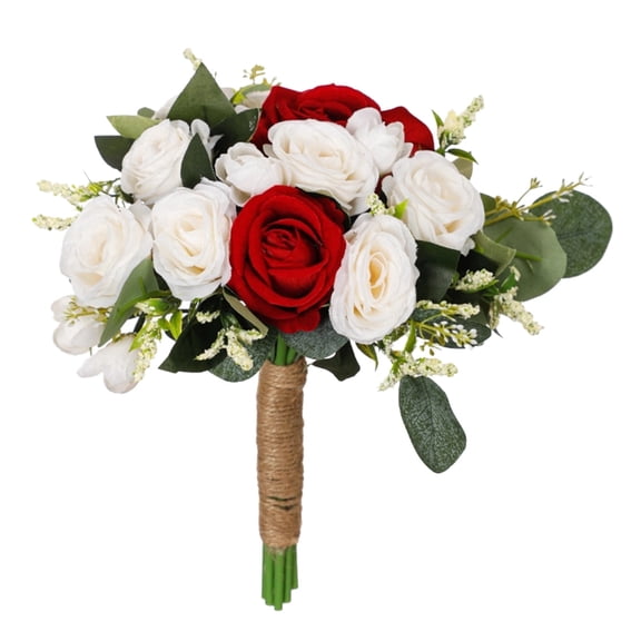 Red Artificial Rose Wedding Bouquet, Silk Flowers for Bridesmaids, Lifelike Brides Bouquet for Wedding Ceremony, Elegant Bridesmaid Bouquet, Photography Prop, 10.6 in（27 cm） Tall