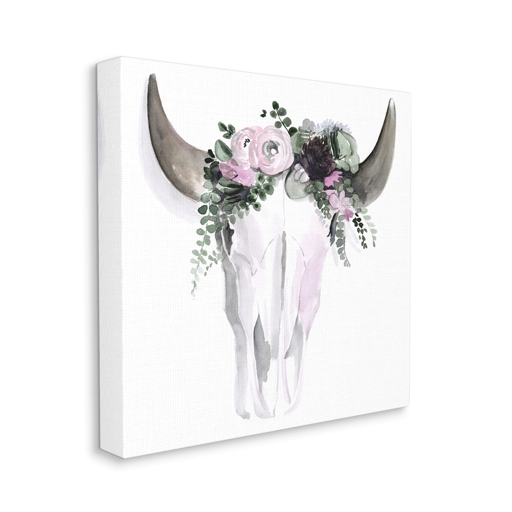 Stupell Industries Boho Cattle Skull Floral Garland Animals & Insects Painting Gallery Wrapped Canvas Print Wall Art